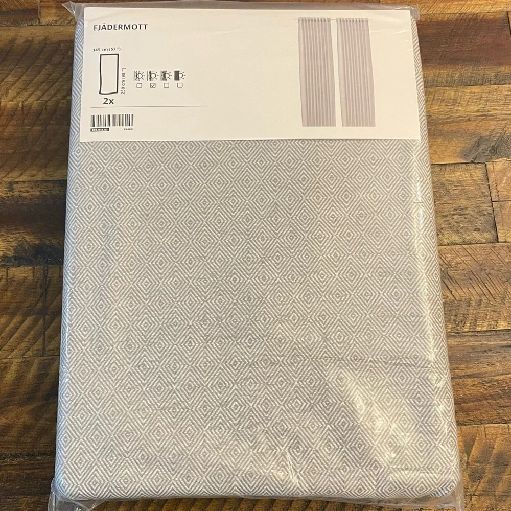 NEW IKEA FJADERMOTT GRAY WHITE WOVEN CURTAINS 57x98 - TWO PANELS